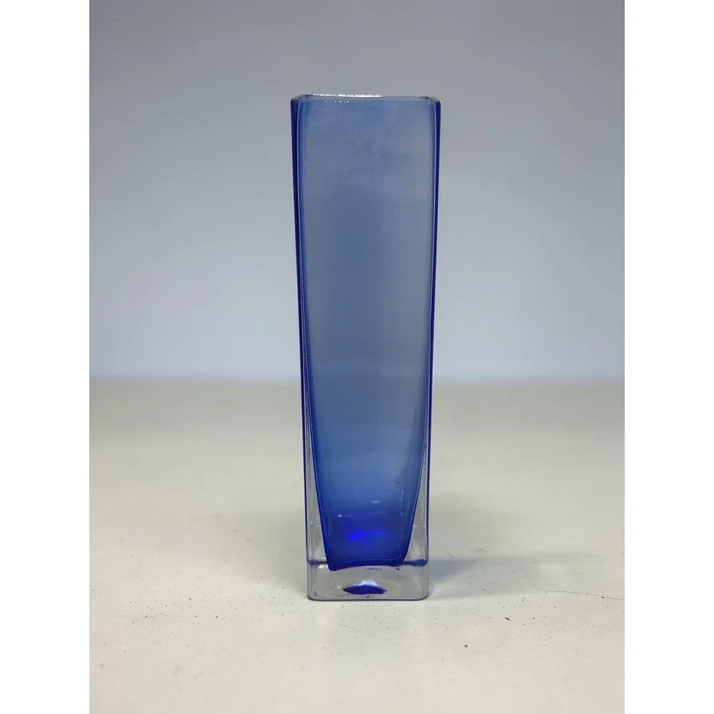 Cobalt Blue Art Glass Bud Vase Square Column Mid Century Modern‎